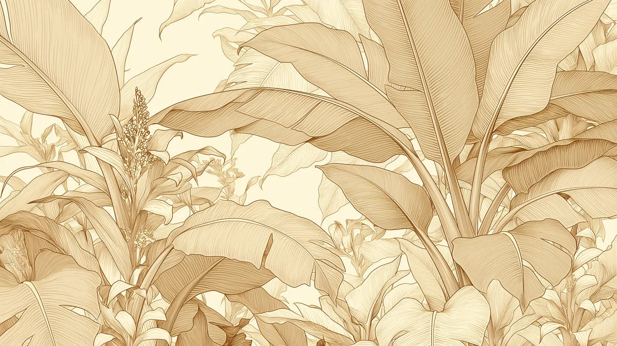 Monochrome Banana Leaf Mural Wallpaper — Botanical Line Art Mural Wallpaper - room preview 04