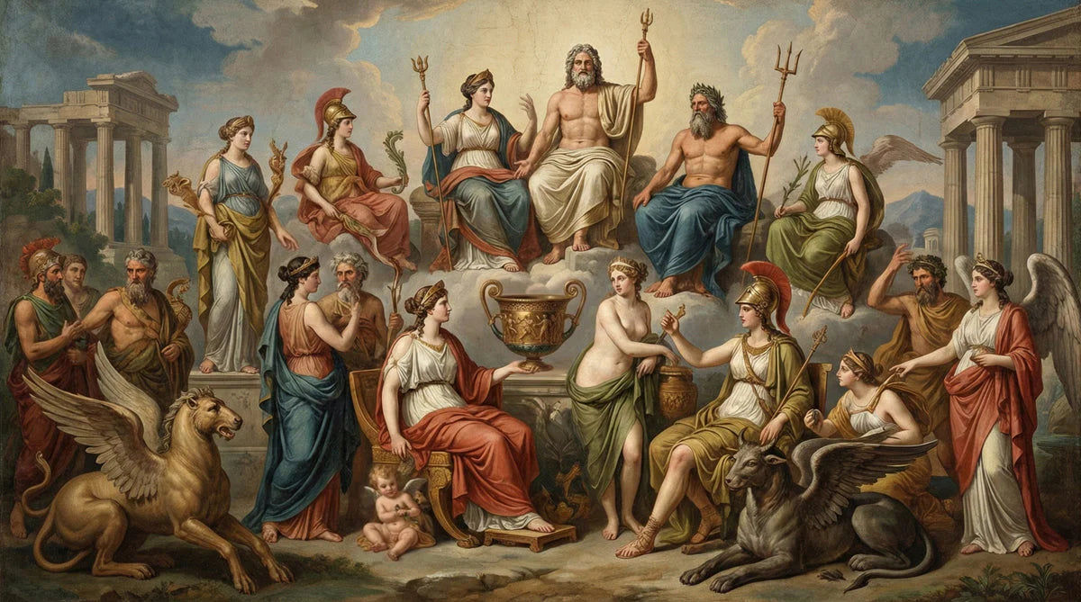 Olympian Pantheon Mural Wallpaper — Classical Mythology Scene Mural Wallpaper - room preview 04
