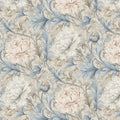 Peony Botanical Mural Wallpaper in Soft Dusky Blue and Cream Mural Wallpaper - room preview 04