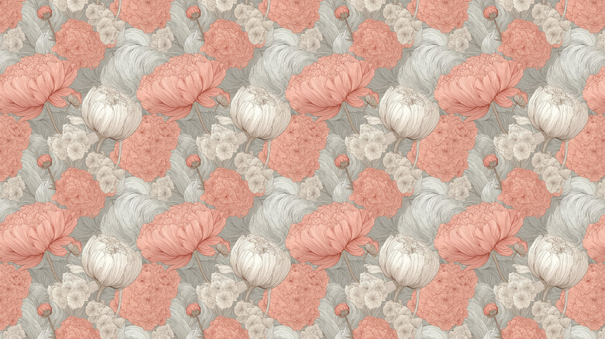 Blush Peony Garden Mural Wallpaper — Floral Sketch Design Mural Wallpaper - room preview 04