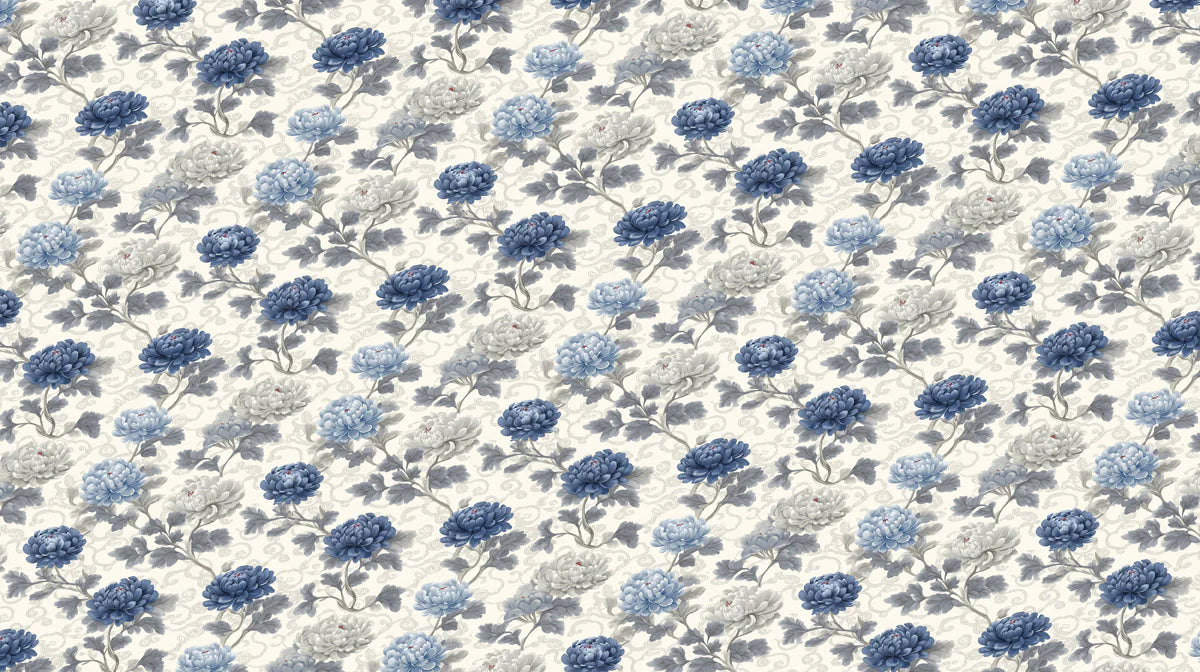 Chinoiserie Floral Mural Wallpaper in Classic Blue and Cream Mural Wallpaper - room preview 04