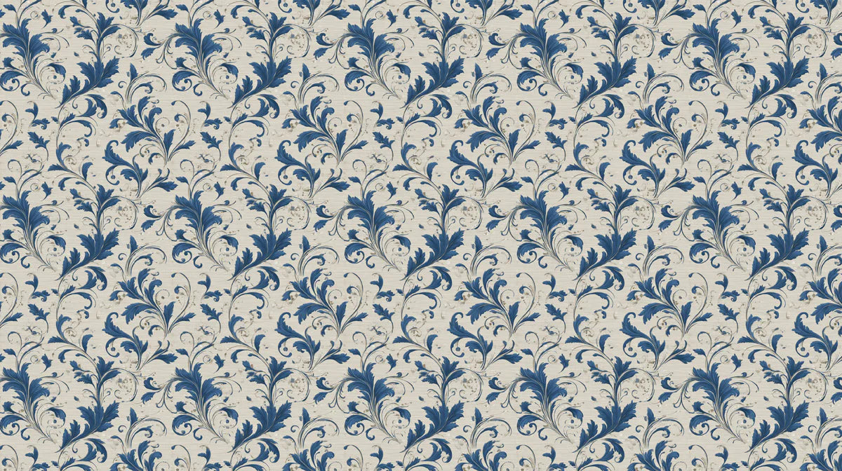 Indigo Acanthus Leaf Mural Wallpaper — Classic Floral Design Mural Wallpaper - room preview 04