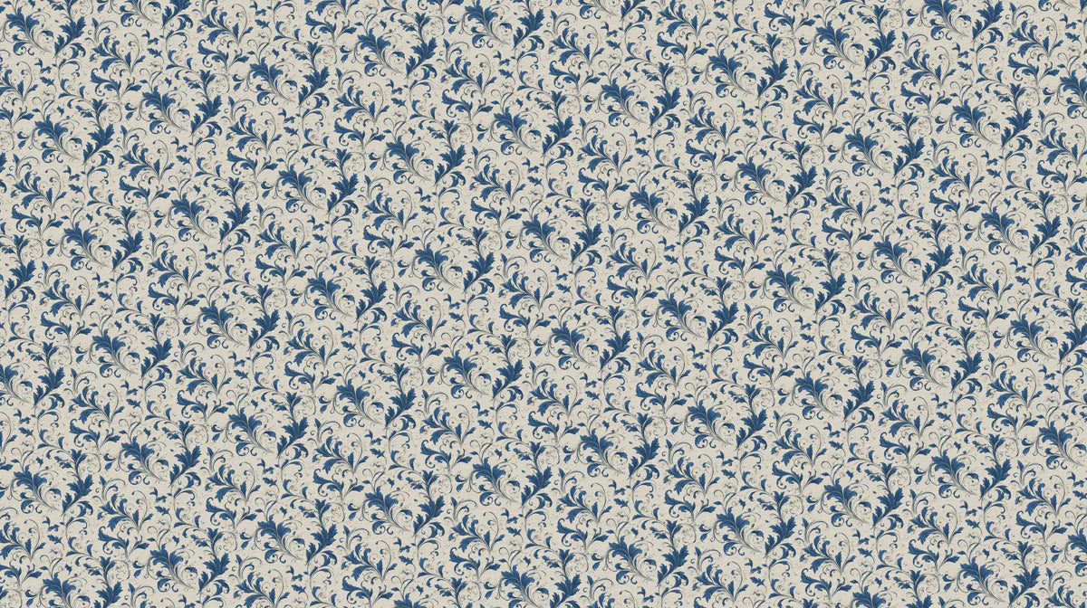 Indigo Scrollwork Mural Wallpaper — Classic Floral Pattern Mural Wallpaper - room preview 04