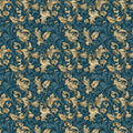 Damask Scroll Mural Wallpaper — Midnight Teal and Gilded Gold Mural Wallpaper - room preview 04
