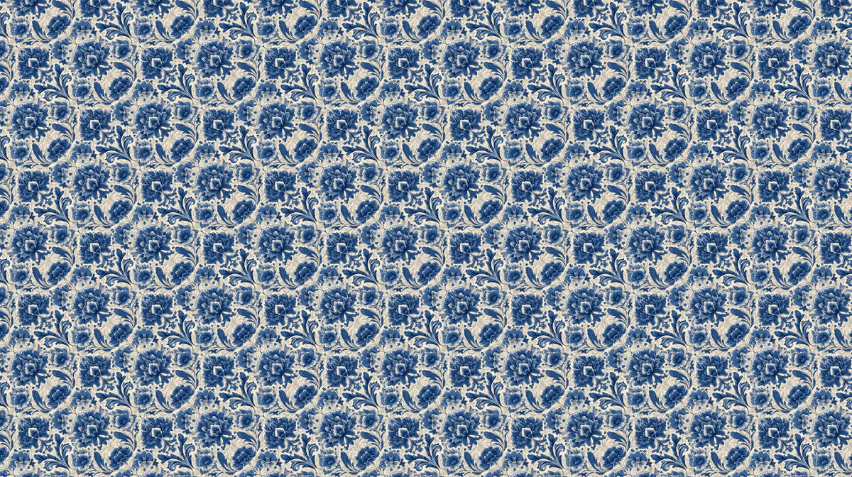 Indigo Floral Damask Mural Wallpaper — Classic Ornamental Style Mural Wallpaper - room preview 04