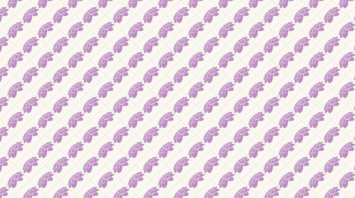 Lilac Floral Geometric Mural Wallpaper — Soft Botanical Pattern Mural Wallpaper - room preview 04
