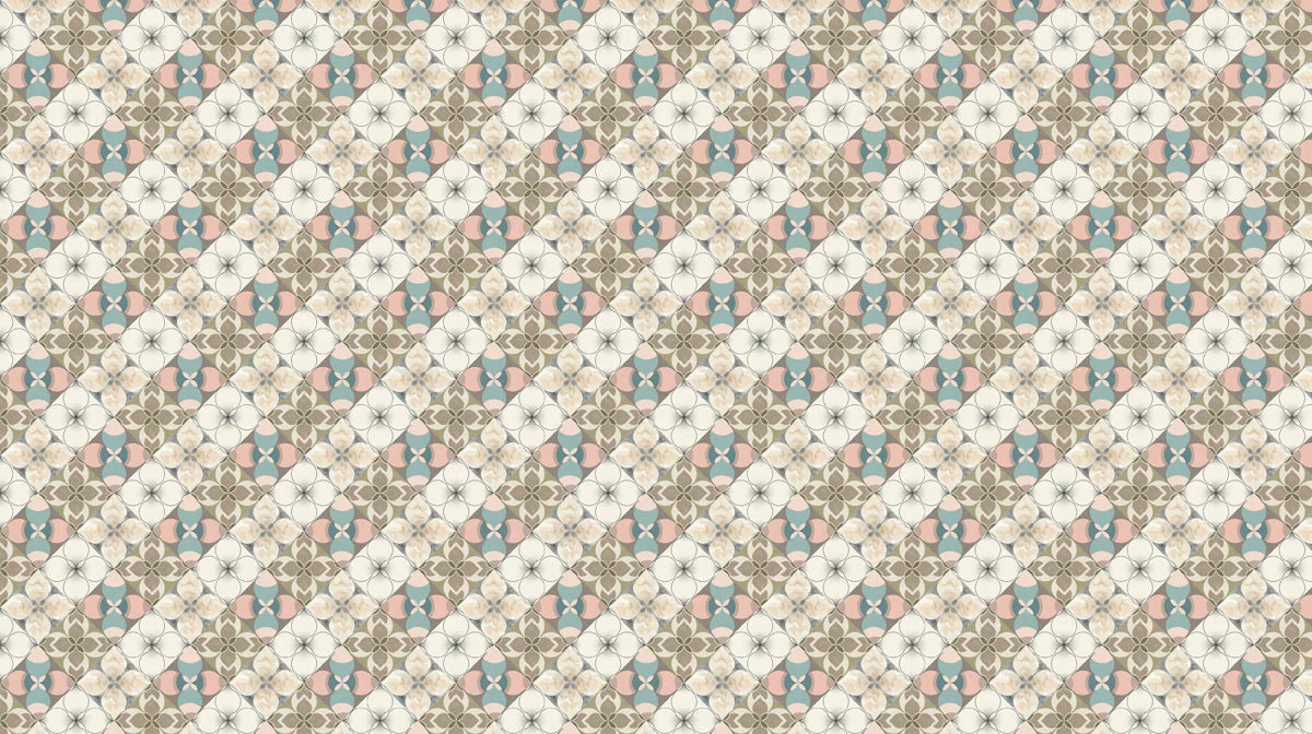 Geometric Floral Tile Mural Wallpaper —Soft Pastel Art Nouveau Mural Wallpaper - room preview 04