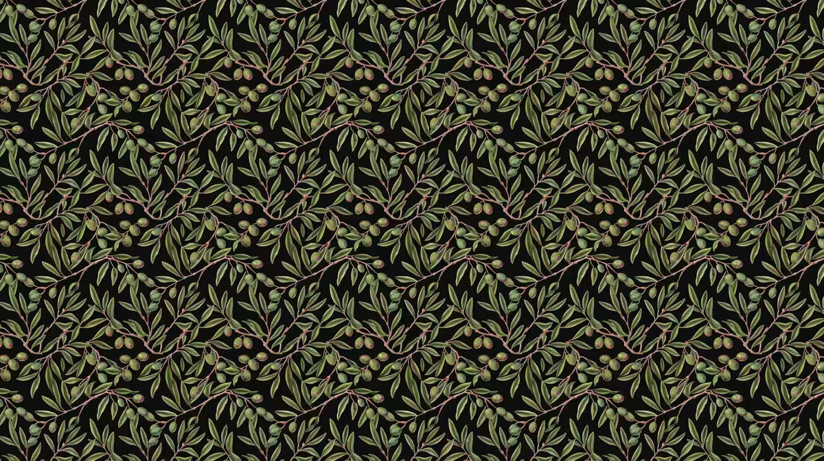 Olive Branch Botanical Mural Wallpaper — Dark Botanical Design Mural Wallpaper - room preview 04