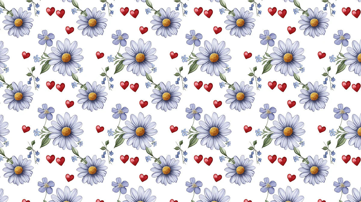 Daisies and Hearts Floral Mural Wallpaper — Whimsical Style Mural Wallpaper - room preview 04