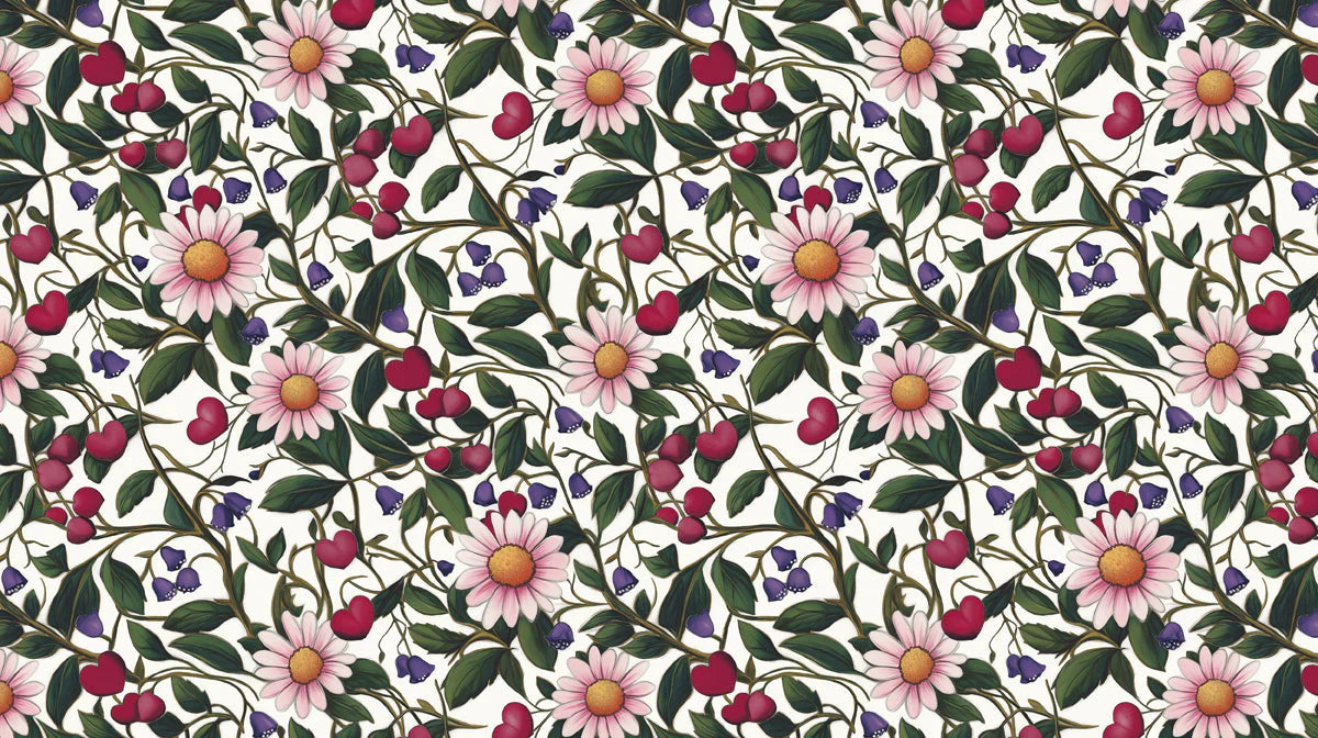 Botanical Meadow Mural Wallpaper in Soft Pink and Forest Green Mural Wallpaper - room preview 04