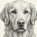 Golden Retriever Sketch Mural Wallpaper — Classic Ink Line Art Mural Wallpaper - room preview 04