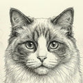 Stippled Ragdoll Cat Mural Wallpaper — Detailed Ink Art Mural Wallpaper - room preview 04