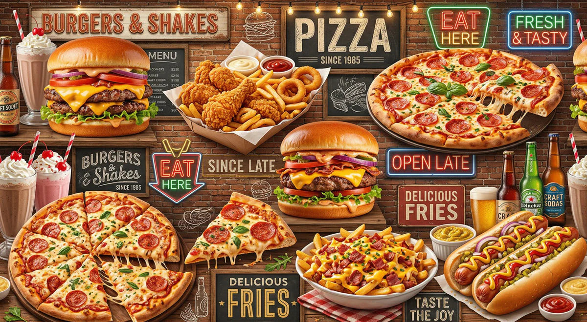 American Diner Fast Food Mural Wallpaper — Retro Culinary Design Mural Wallpaper - room preview 04