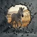 Zebra Safari Concrete Breach Mural Wallpaper — 3D Illusion Style Mural Wallpaper - room preview 04