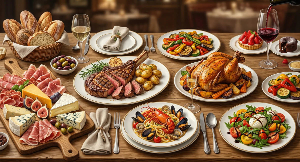 Gourmet Feast Mural Wallpaper —Culinary Dining Room Decor Mural Wallpaper - room preview 04