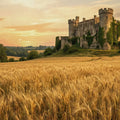 Medieval Castle and Wheat Field Mural Wallpaper at Golden Hour Mural Wallpaper - room preview 04