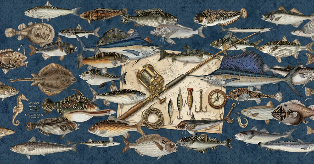 Vintage Marine Fishing Mural Wallpaper — Nautical Sport Motif Mural Wallpaper - room preview 04