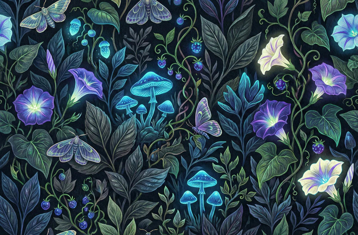 Bioluminescent Forest Mural Wallpaper — Botanical Whimsy Mural Wallpaper - room preview 04