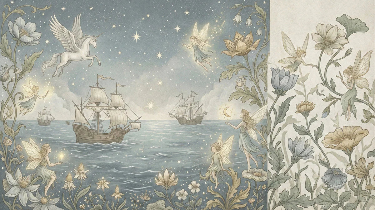 Fairy Tale Voyage Mural Wallpaper with Pegasus and Sailing Ships Mural Wallpaper - room preview 04