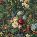 Exotic Botanical Peacock Mural Wallpaper in Deep Forest Green Mural Wallpaper - room preview 04