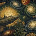 Vintage Space Botanical Mural Wallpaper — Cosmic Retro Illustration Mural Wallpaper - room preview 04