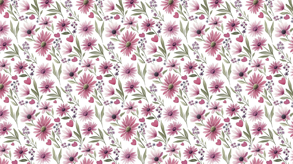 Pink Daisy and Heart Floral Mural Wallpaper — Whimsical Decor Mural Wallpaper - room preview 04