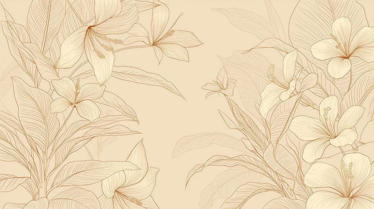 Golden Botanical Line Art Mural Wallpaper — Minimalist Floral Mural Wallpaper - room preview 04