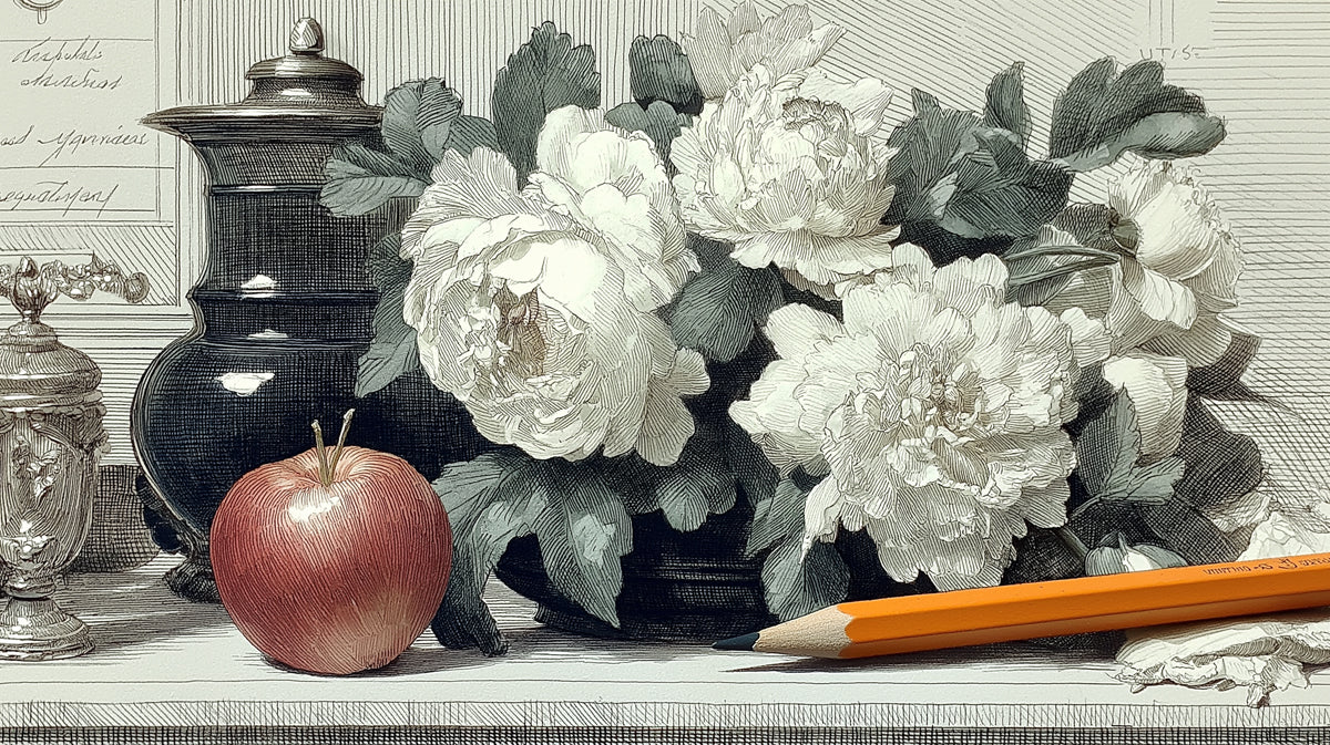 Botanical Still Life Mural Wallpaper — Vintage Sketch Study Mural Wallpaper - room preview 04