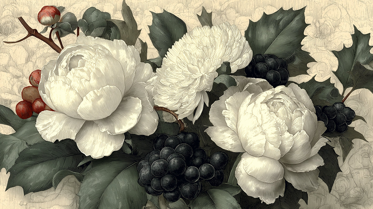 Botanical Still Life Mural Wallpaper — Vintage Floral Art Mural Wallpaper - room preview 04