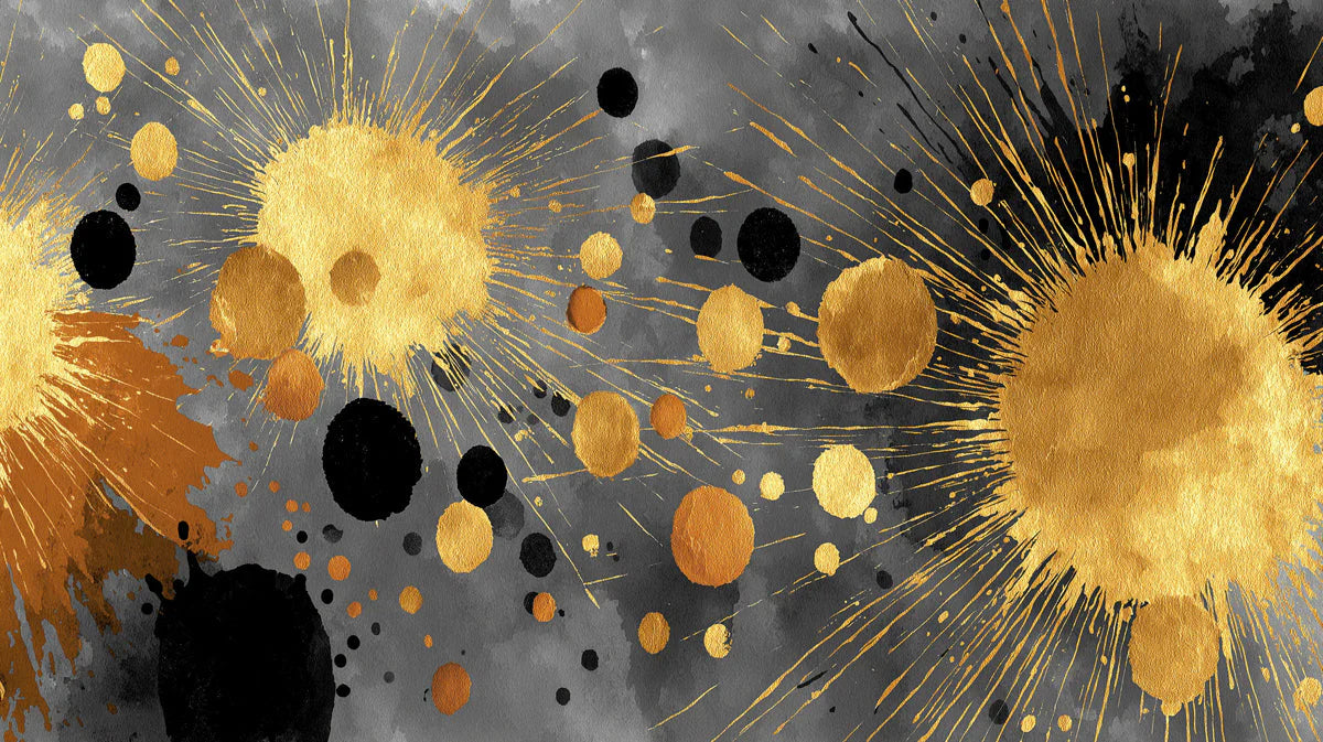 Gilded Ink Splatter Mural Wallpaper — Abstract Artistic Design Mural Wallpaper - room preview 04