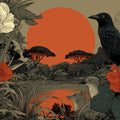 Sunlit Crow and Botanical Garden Mural Wallpaper - room preview 04