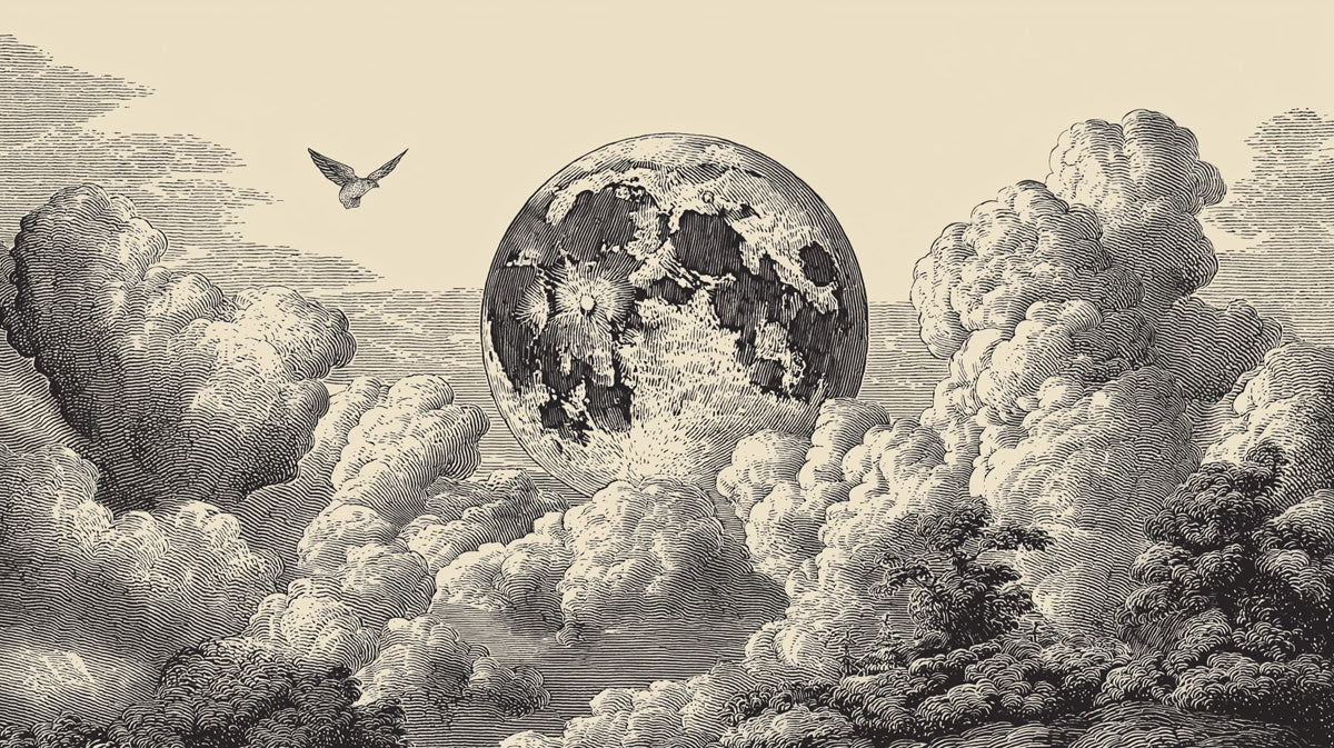 Vintage Lunar Moonscape Mural Wallpaper in Etched Style Mural Wallpaper - room preview 04