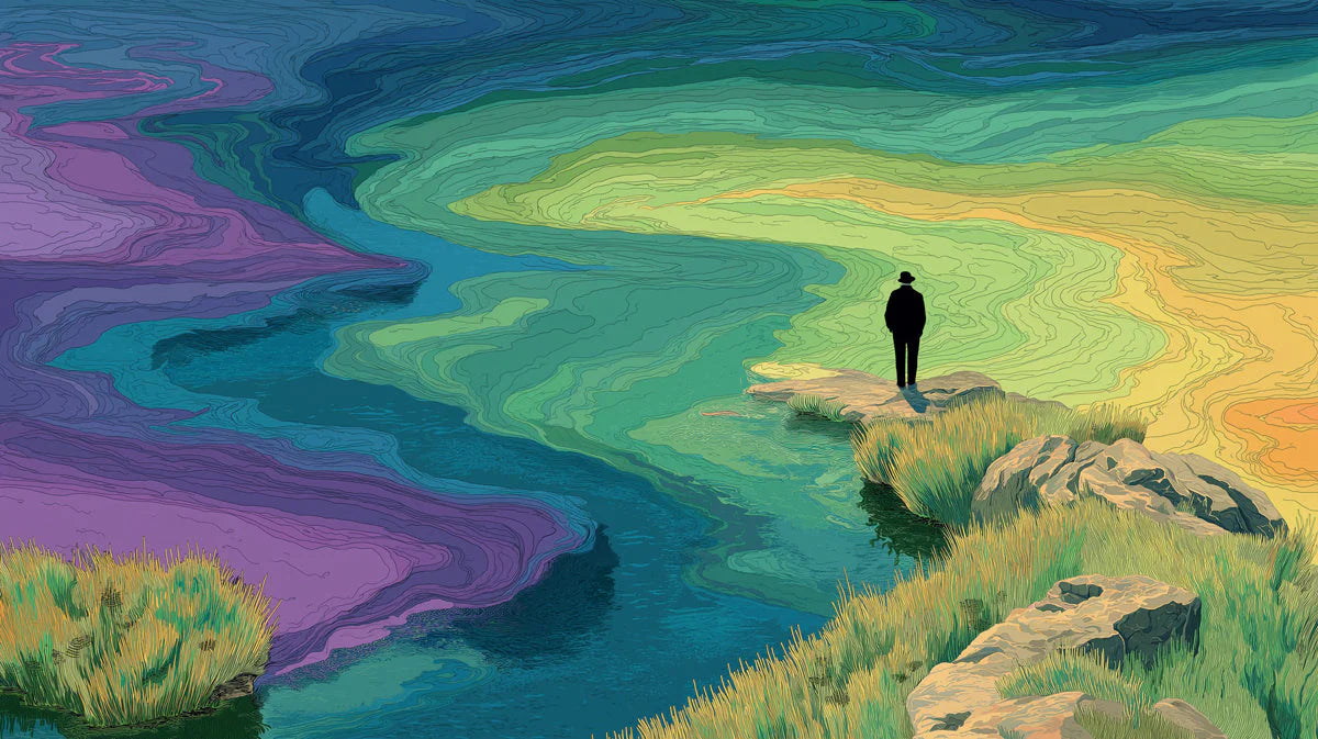 Solitary Wanderer Landscape Mural Wallpaper — Surreal Art Design Mural Wallpaper - room preview 04