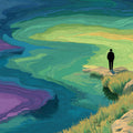Solitary Wanderer Landscape Mural Wallpaper — Surreal Art Design Mural Wallpaper - room preview 04