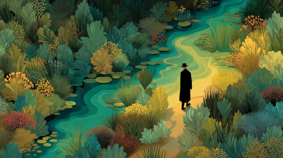 Stroll by the Riverbank Mural Wallpaper — Artistic Nature Scene Mural Wallpaper - room preview 04