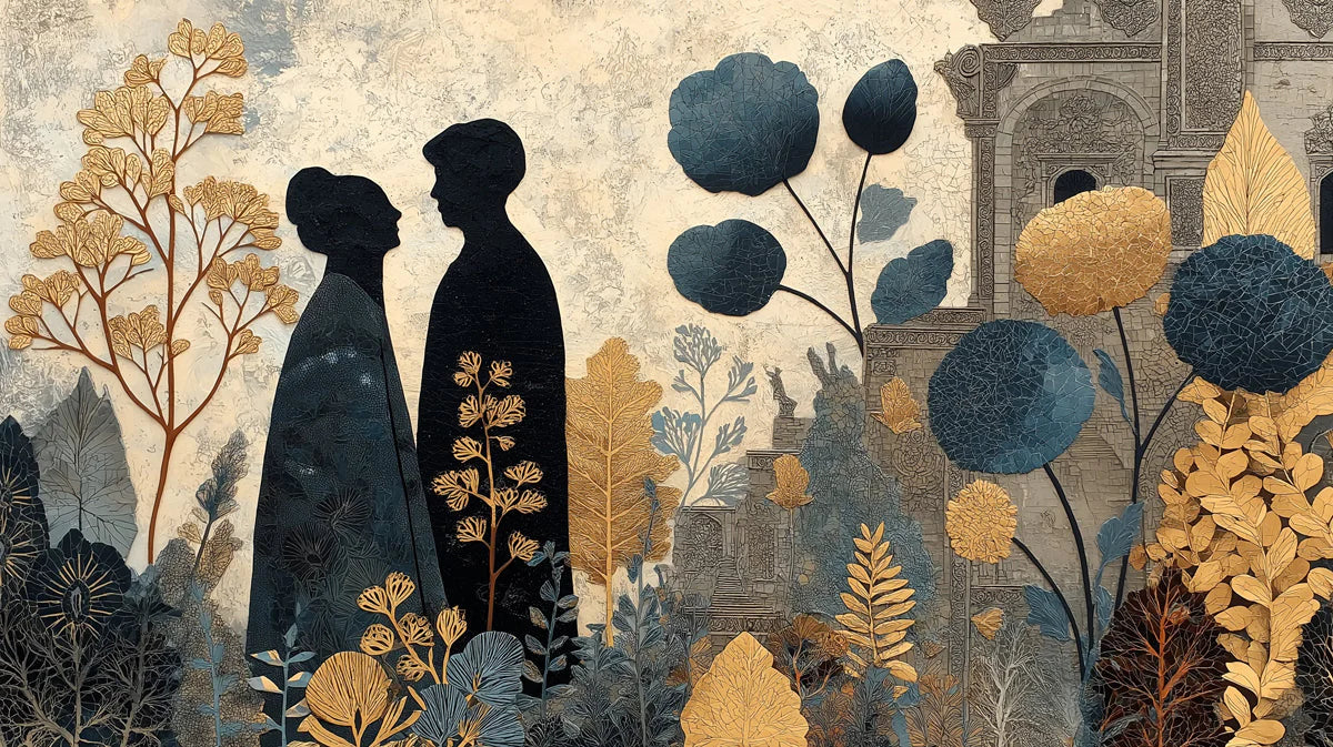 Starlit Garden Silhouette Mural Wallpaper in Gold and Slate Mural Wallpaper - room preview 04