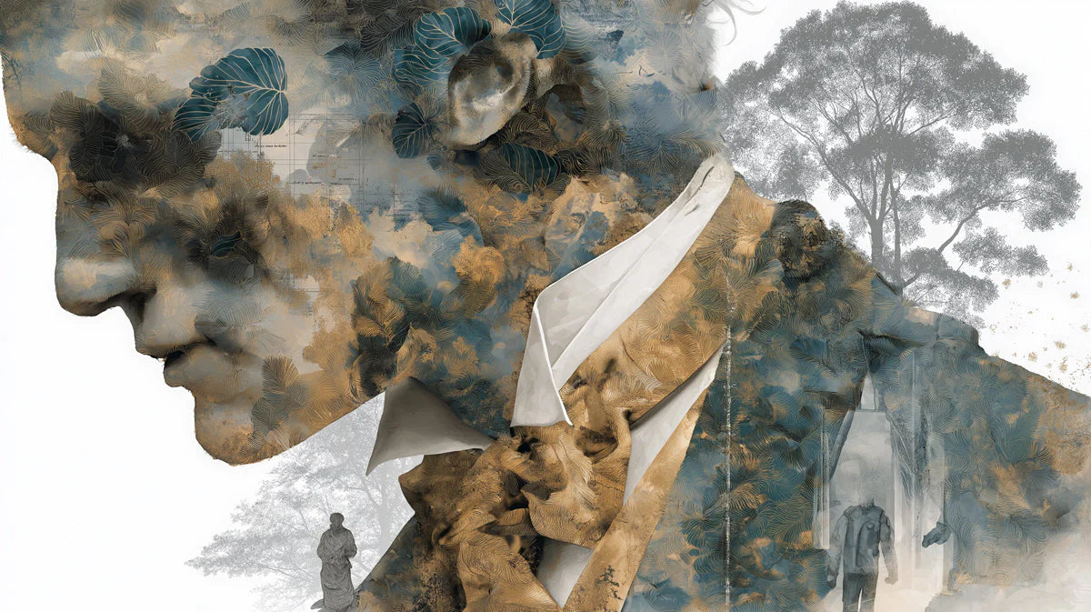 Dual Exposure Profile Mural Wallpaper — Artistic Nature Portrait Mural Wallpaper - room preview 04