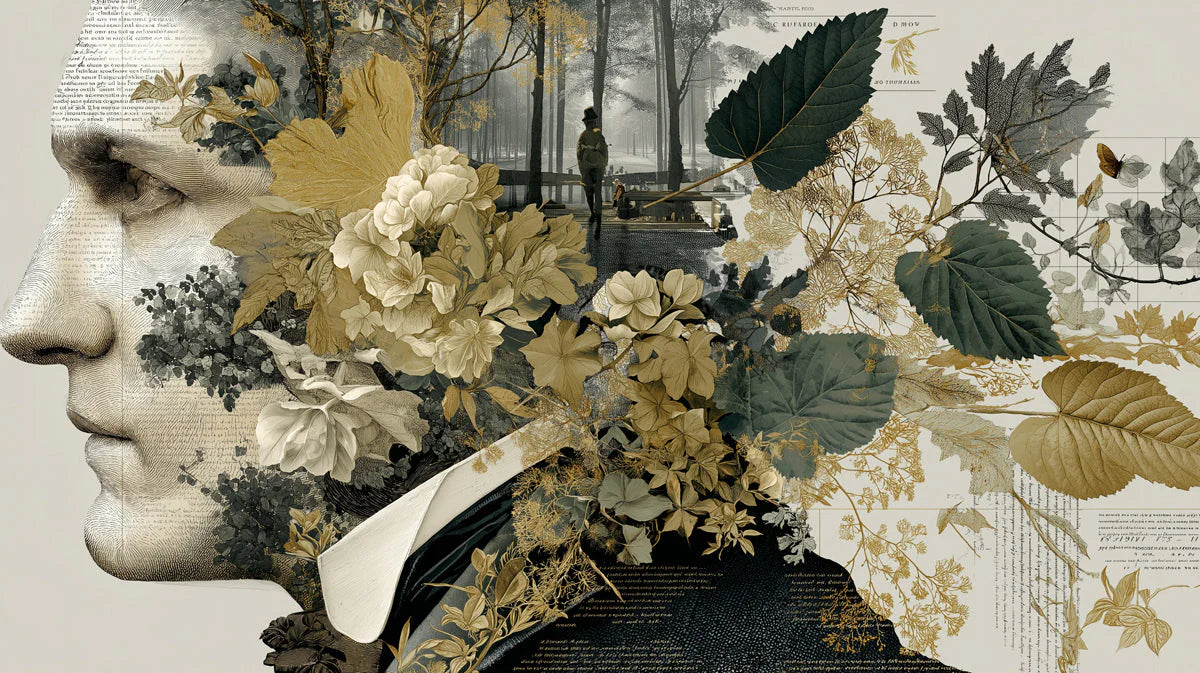 Renaissance Portrait Mural Wallpaper with Botanical Flourish Mural Wallpaper - room preview 04