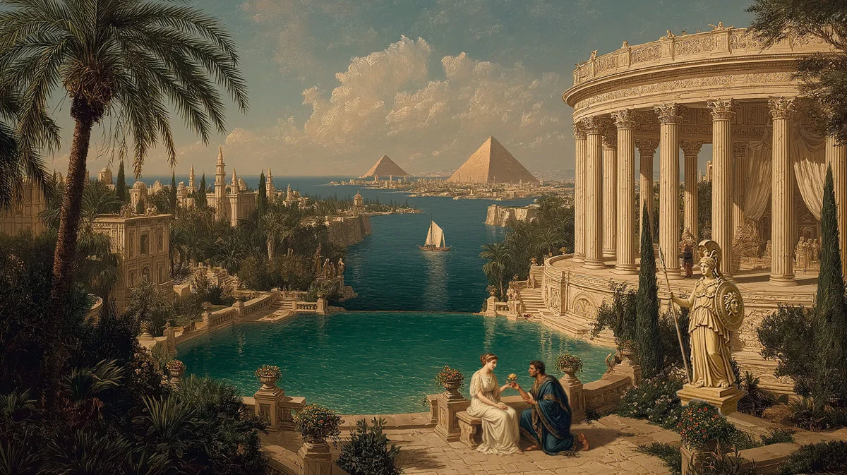 Ancient Mediterranean Oasis Mural Wallpaper — Architectural Mural Mural Wallpaper - room preview 04