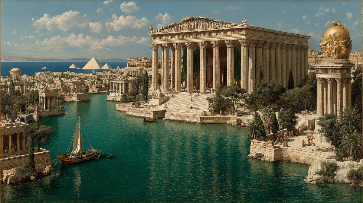 Ancient Greek Harbor Mural Wallpaper — Architectural Landscape Mural Wallpaper - room preview 04