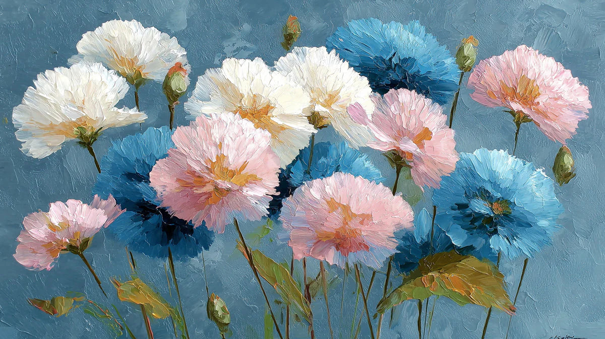 Impressionistic Floral Mural Wallpaper in Dusty Blue and Pink Mural Wallpaper - room preview 04