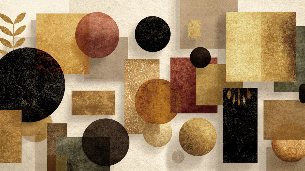 Abstract Geometric Mural Wallpaper with Earthy Gold and Charcoal Mural Wallpaper - room preview 04