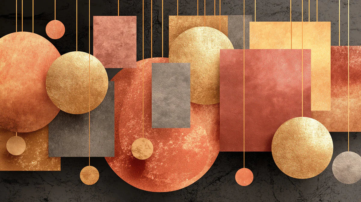 Floating Geometric Mural Wallpaper in Warm Copper and Charcoal Mural Wallpaper - room preview 04