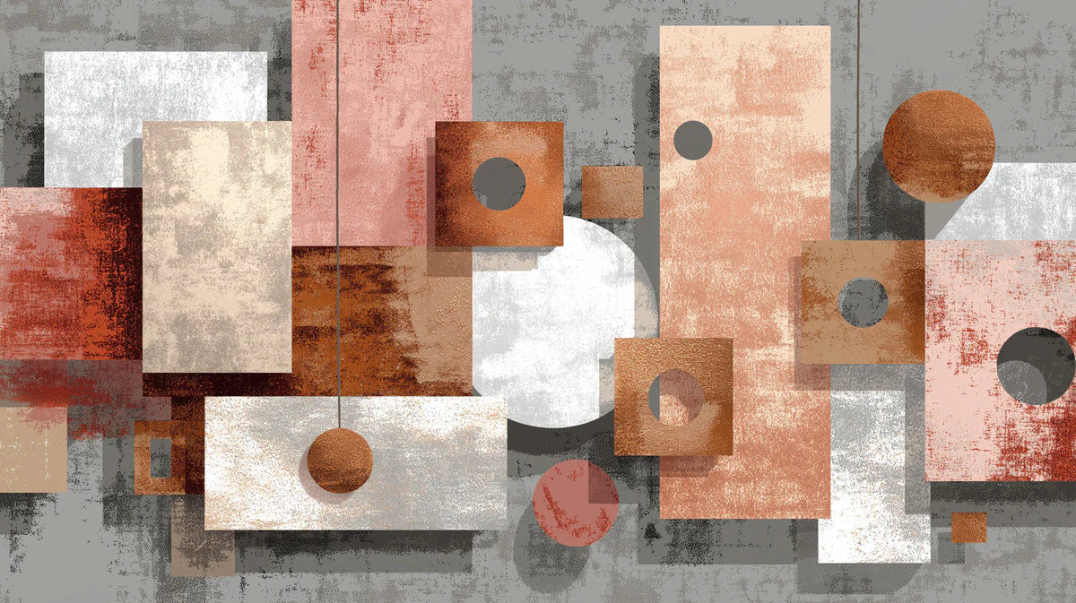 Abstract Geometric Blocks Mural Wallpaper in Copper and Blush Mural Wallpaper - room preview 04