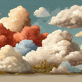 Vintage Sky Cloudscape Mural Wallpaper — Artistic Etching Style Mural Wallpaper - room preview 04