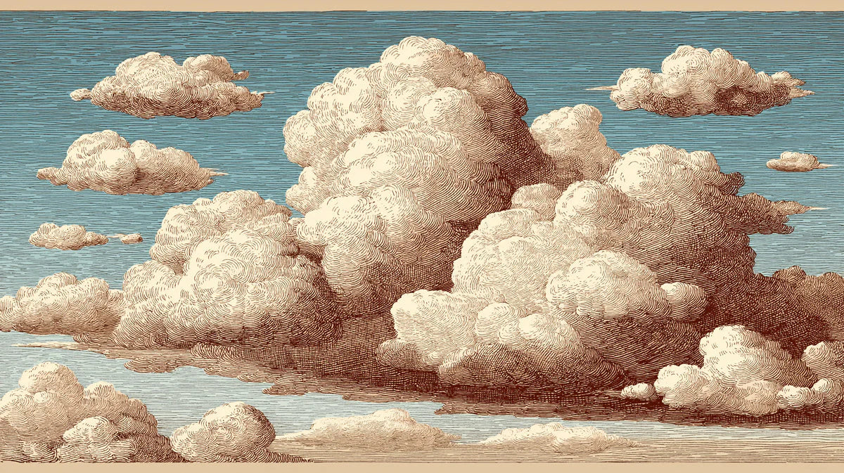 Etched Cloudscape Mural Wallpaper — Vintage Sky Illustration Mural Wallpaper - room preview 04