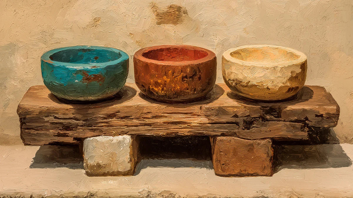 Rustic Ceramic Bowls Mural Wallpaper — Earthy Painted Texture Mural Wallpaper - room preview 04