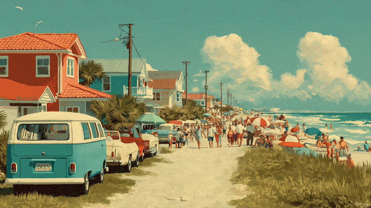 Coastal Summer Vibe Mural Wallpaper — Seaside Leisure Scene Mural Wallpaper - room preview 04