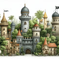 Enchanted Castle Mural Wallpaper — Whimsical Architectural Illustration Mural Wallpaper - room preview 04