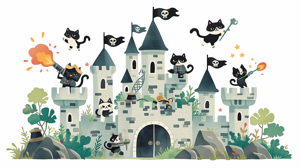 Cat Pirate Castle Mural Wallpaper — Whimsical Children's Adventure Mural Wallpaper - room preview 04